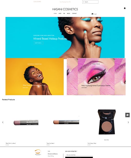 Hasani Cosmetics Wix Website Screenshot