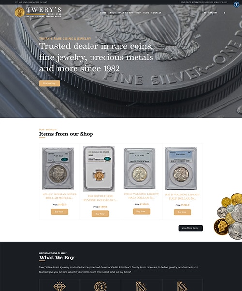 Twery's Rare Coins & Jewelry WordPress Website Screenshot - E-Commerce