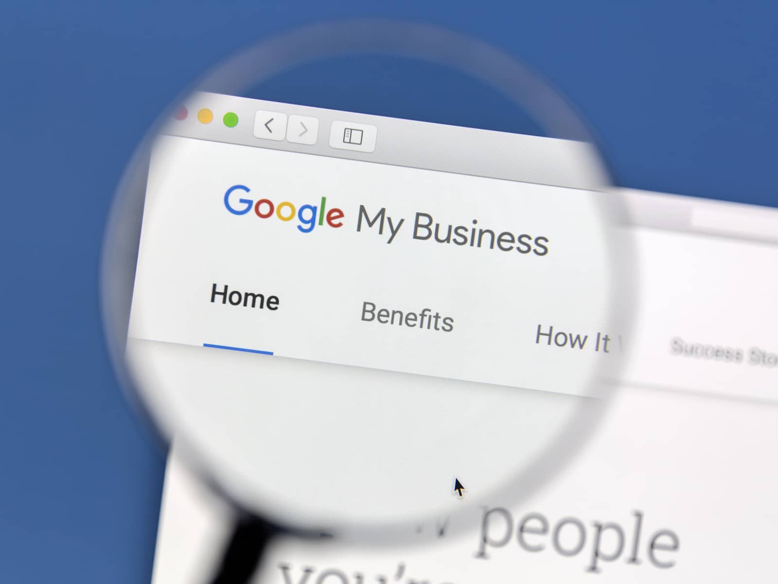 Google my business text under magnifying glass